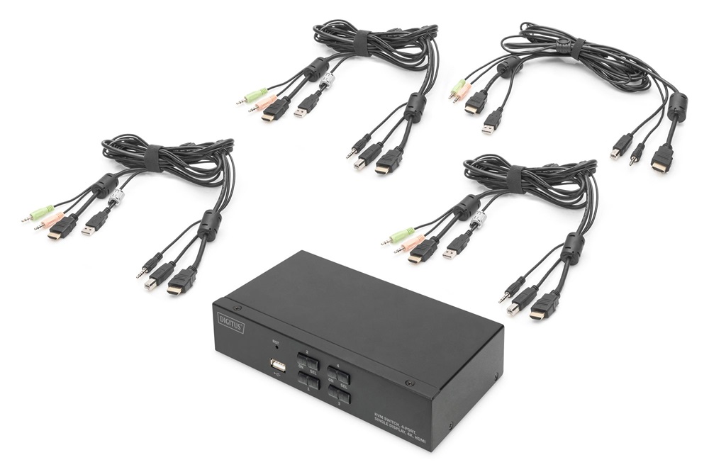 DIGITUS DS-12880 UHD 4K 30Hz 4 port Single Display HDMI KVM Switch