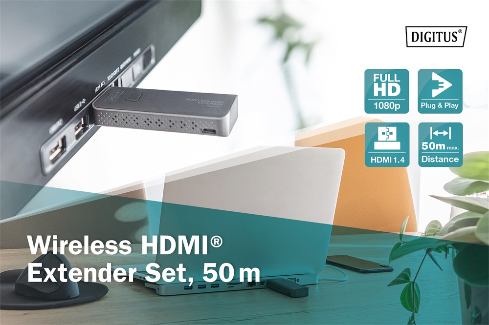 DIGITUS DS-55318 vezeték nélküli HDMI extender szett 50m (adó és vevőegység)