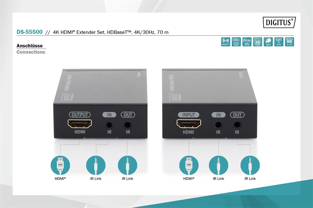 DIGITUS DS-55500 HDMI 4K/30Hz HDBaseT 70m extender szett