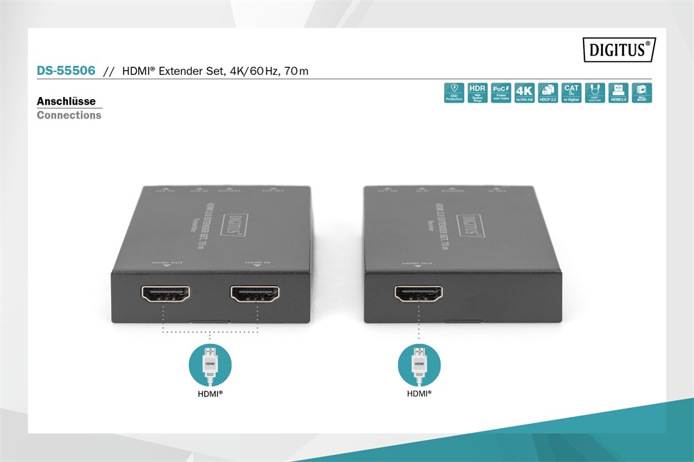 DIGITUS DS-55506 HDMI 4K/60Hz USB 2.0 Type B 70m extender szett