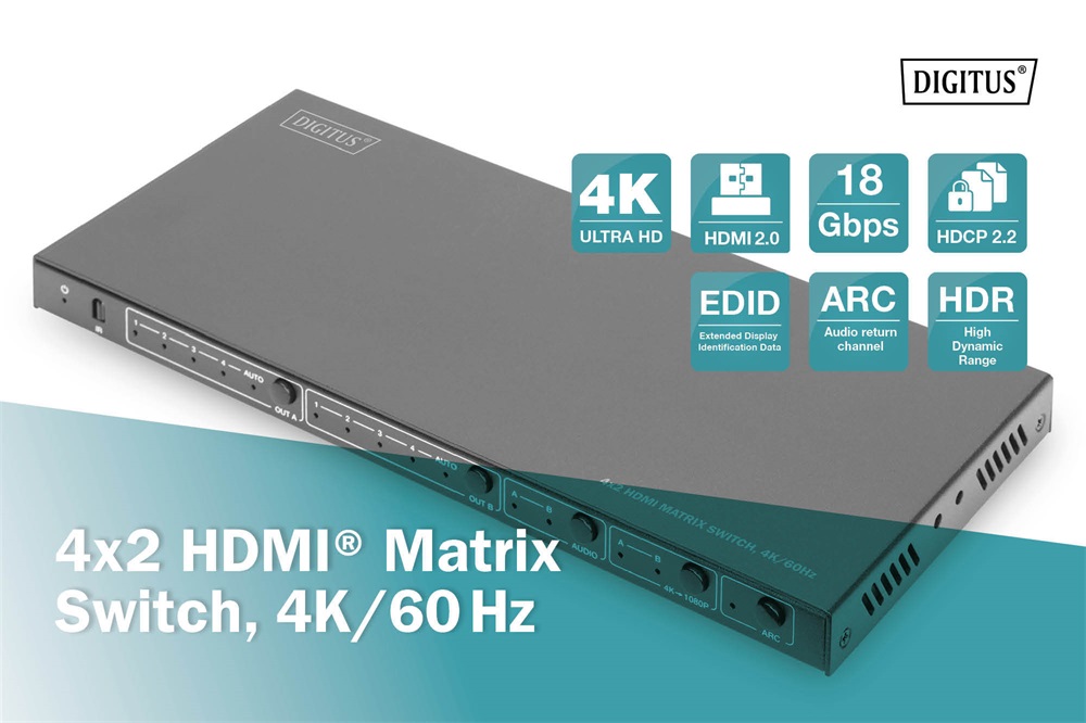 DIGITUS DS-55509 4x2 HDMI 4K/60Hz matrix switch