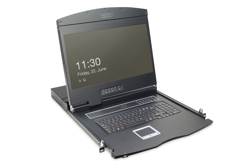 DIGITUS DS-72211-1UK 1U 19" 1xVGA LCD KVM konzol Angol billentyűzettel