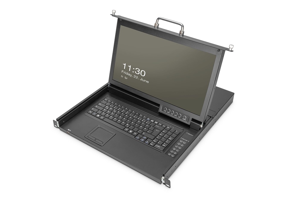 DIGITUS DS-72220-2UK 1U 17" 8xVGA HD LCD moduláris KVM konzol Angol billentyűzettel touchpaddal