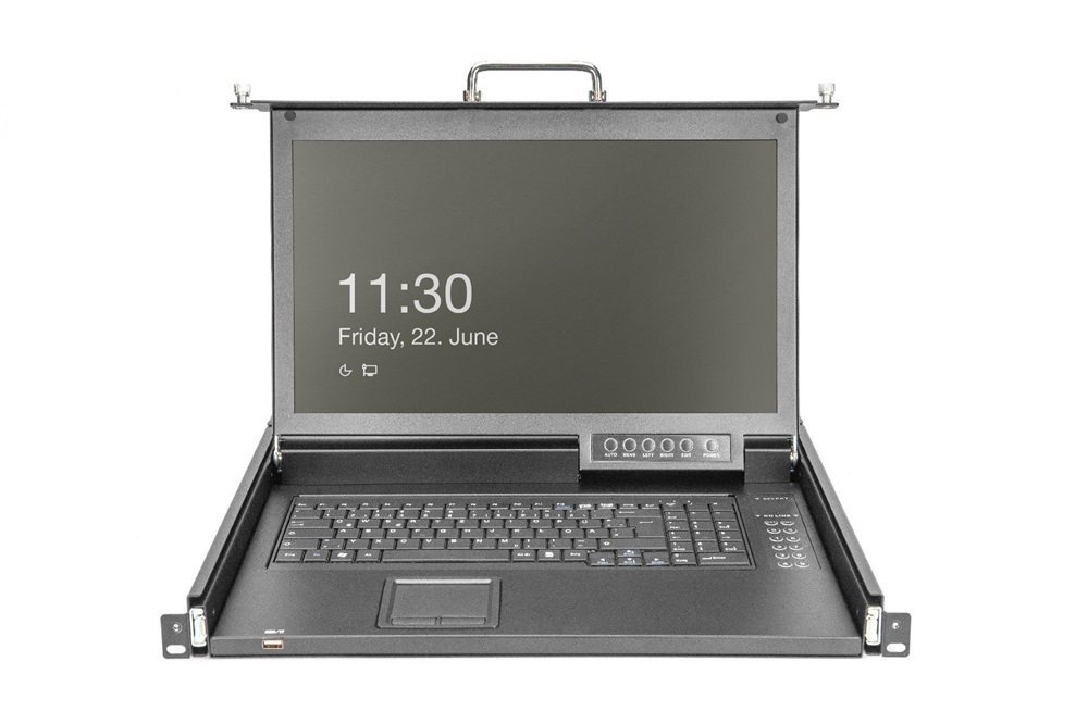 DIGITUS DS-72220-2UK 1U 17" 8xVGA HD LCD moduláris KVM konzol Angol billentyűzettel touchpaddal