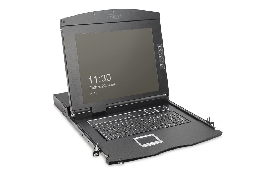 DIGITUS DS-72221-1UK 1U 19" 1xVGA HD LCD moduláris KVM konzol Angol billentyűzettel touchpaddal