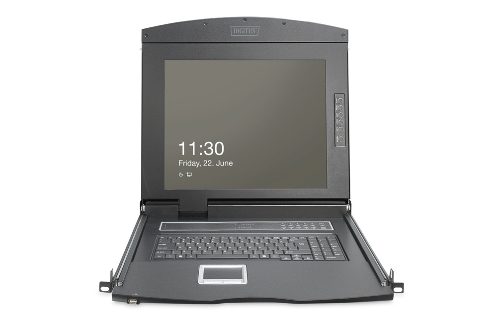 DIGITUS DS-72221-2UK 1U 19" 8xVGA HD LCD moduláris KVM konzol Angol billentyűzettel touchpaddal