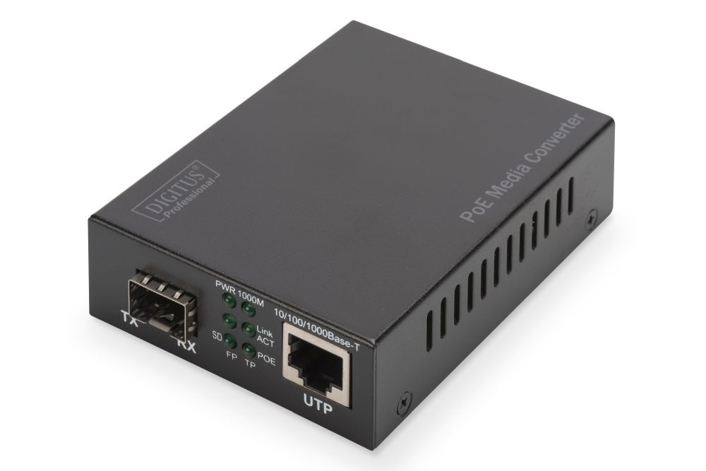 DIGITUS Gigabit PoE+ (RJ45-SFP) 30W SFP modul nélküli média konverter