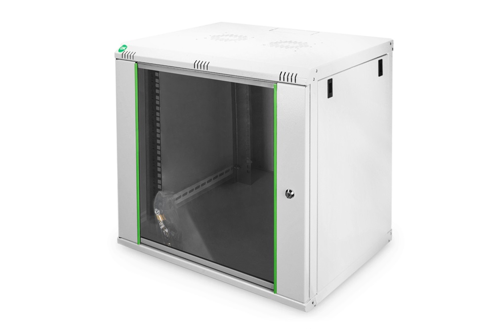 DIGITUS Dynamic Basic 19" 12U 611x600x450mm üvegajtós szürke fali rack szekrény