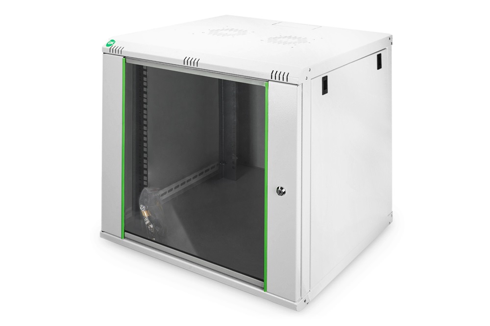 DIGITUS Dynamic Basic 19" 12U 611x600x600mm üvegajtós szürke fali rack szekrény