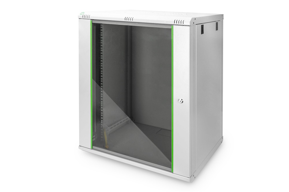 DIGITUS Dynamic Basic 19" 16U 789x600x450mm üvegajtós szürke fali rack szekrény