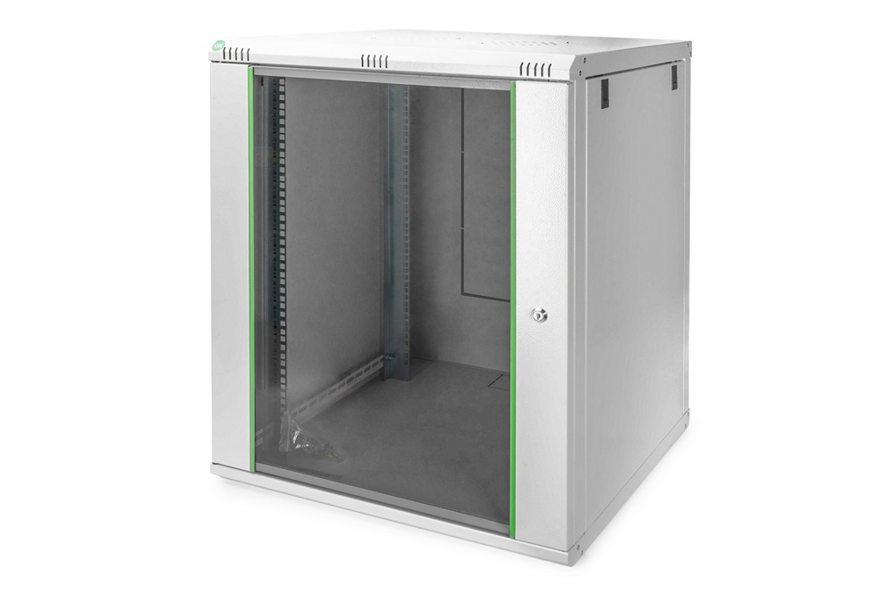 DIGITUS Dynamic Basic 19" 16U 789x600x600mm üvegajtós szürke fali rack szekrény