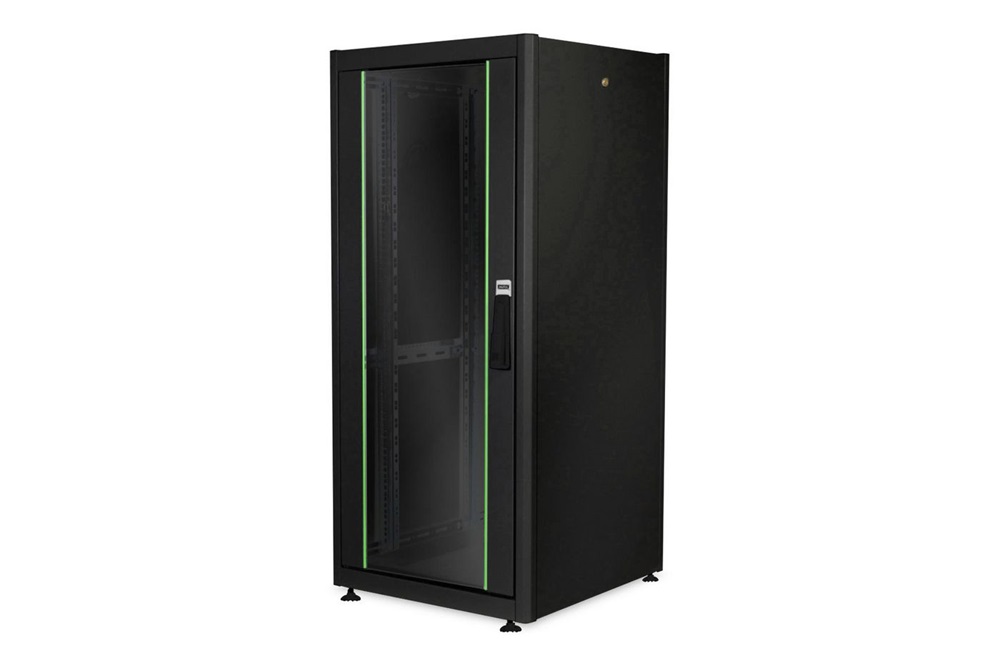 DIGITUS Rack Dynamic Basic 19" 26U 1330x600x600mm üvegajtós fekete álló rack szekrény