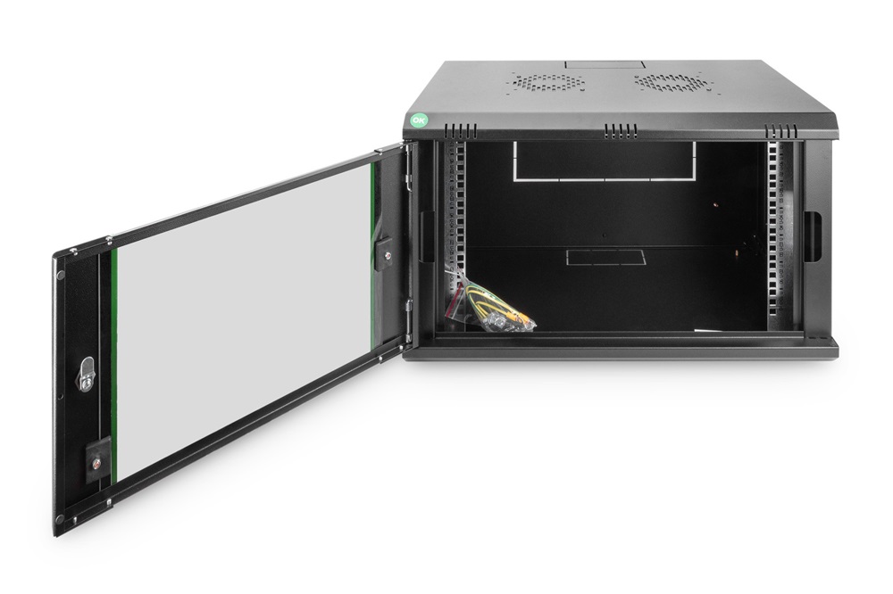 DIGITUS Dynamic Basic 19" 7U 385x600x450mm üvegajtós fekete fali rack szekrény