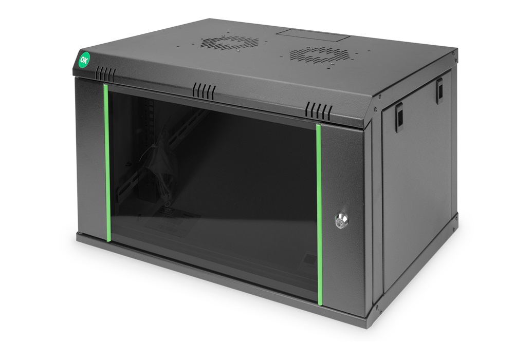 DIGITUS Dynamic Basic 19" 7U 385x600x450mm üvegajtós fekete fali rack szekrény
