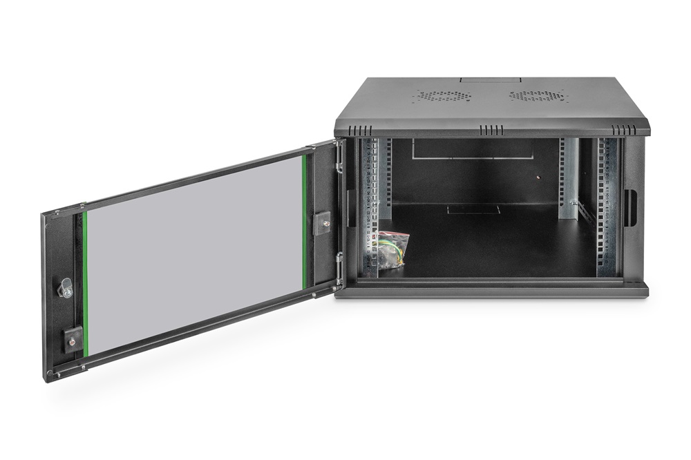 DIGITUS Dynamic Basic 19" 7U 385x600x600mm üvegajtós fekete fali rack szekrény