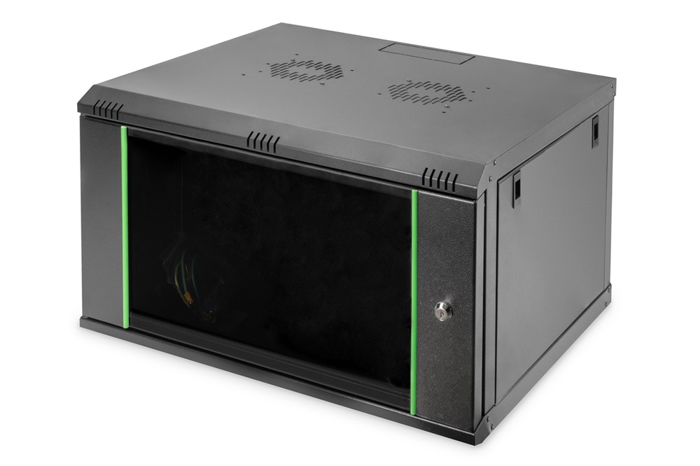 DIGITUS Dynamic Basic 19" 7U 385x600x600mm üvegajtós fekete fali rack szekrény
