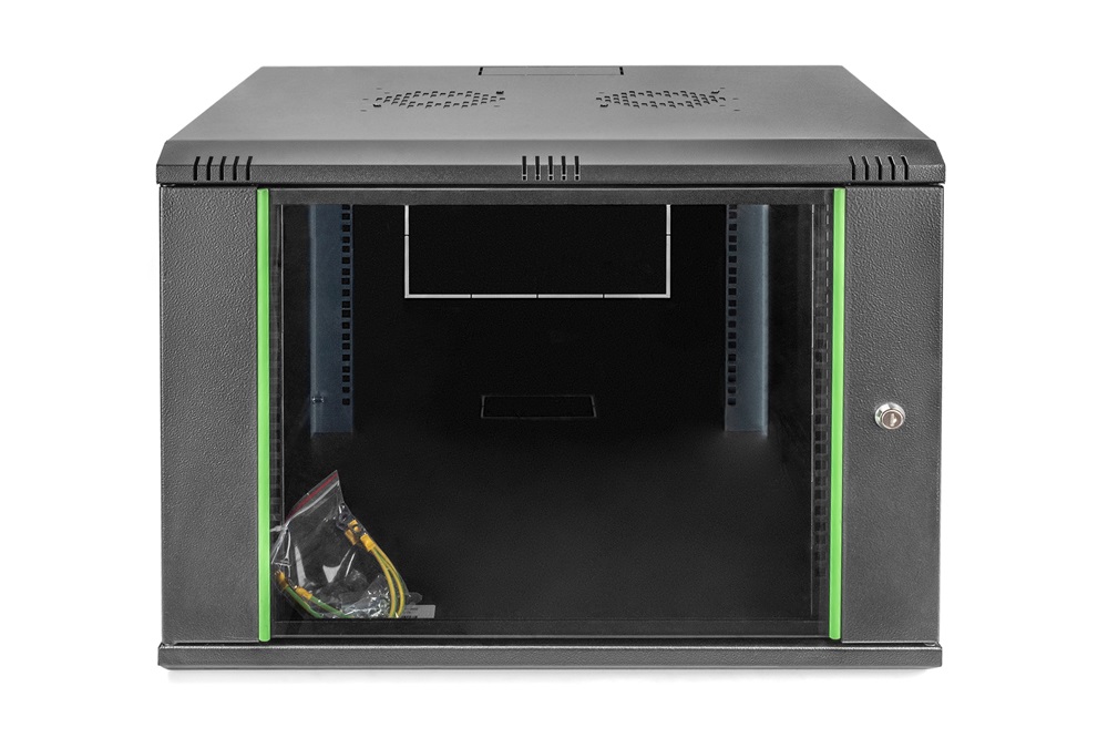 DIGITUS Dynamic Basic 19" 9U 474x600x450mm üvegajtós fekete fali rack szekrény