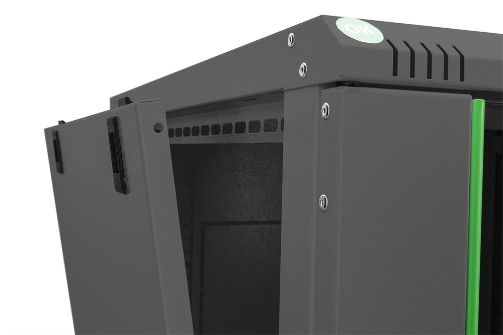 DIGITUS Dynamic Basic 19" 9U 474x600x450mm üvegajtós fekete fali rack szekrény