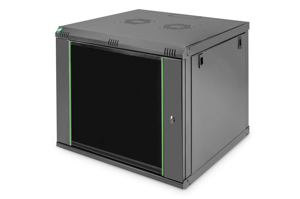 DIGITUS Dynamic Basic 19" 9U 474x600x450mm üvegajtós fekete fali rack szekrény
