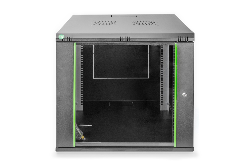 DIGITUS Dynamic Basic 19" 9U 474x600x600mm üvegajtós fekete fali rack szekrény