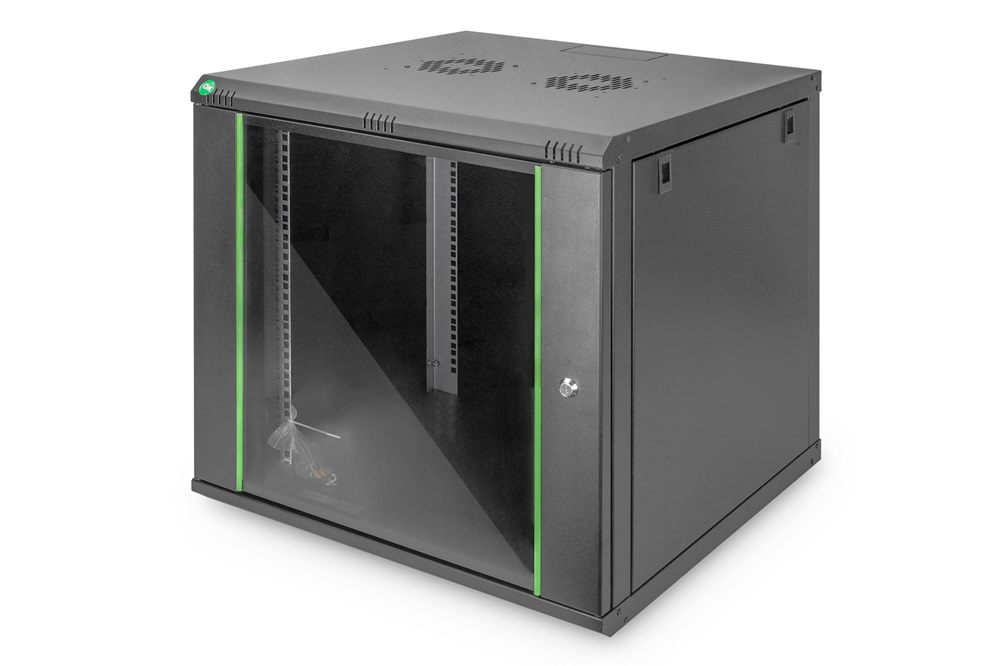 DIGITUS Dynamic Basic 19" 9U 474x600x600mm üvegajtós fekete fali rack szekrény
