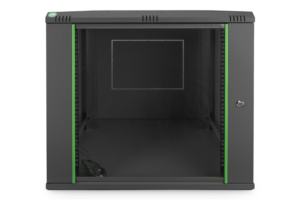 DIGITUS Dynamic Basic 19" 12U 611x600x600mm üvegajtós fekete fali rack szekrény