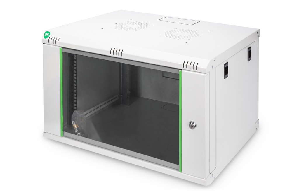 DIGITUS Dynamic Basic 19" 7U 389x600x450mm üvegajtós szürke fali rack szekrény