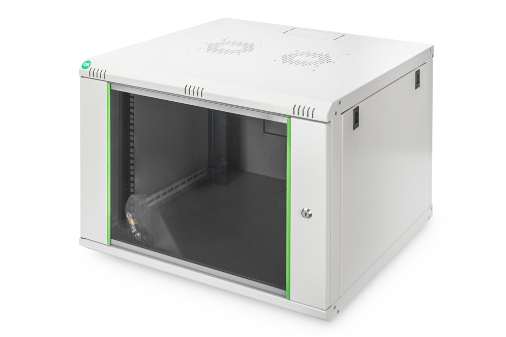 DIGITUS Dynamic Basic 19" 7U 389x600x600mm üvegajtós szürke fali rack szekrény