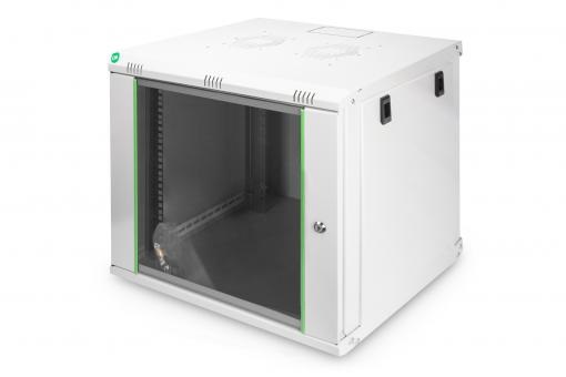 DIGITUS Dynamic Basic 19" 9U 478x600x450mm üvegajtós szürke fali rack szekrény