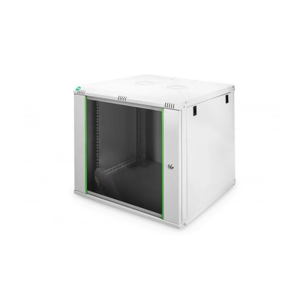DIGITUS Dynamic Basic 19" 9U 478x600x600mm üvegajtós szürke fali rack szekrény