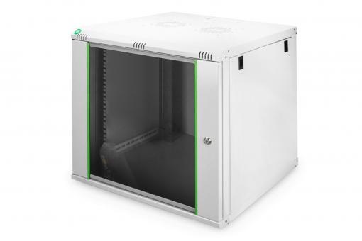 DIGITUS Dynamic Basic 19" 9U 478x600x600mm üvegajtós szürke fali rack szekrény