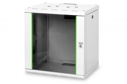 DIGITUS Rack Unique 19" 12U 643x600x450mm üvegajtós szürke fali rack szekrény
