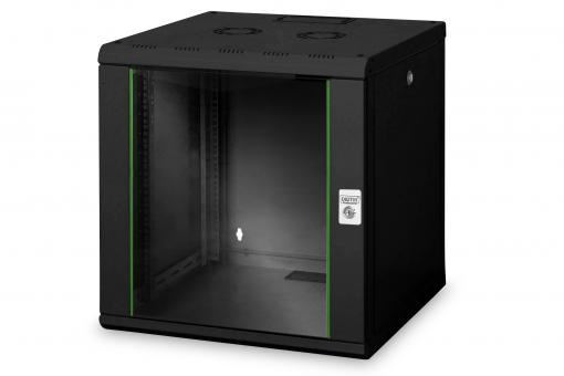 DIGITUS Rack Unique 19" 12U 643x600x600mm üvegajtós fekete fali rack szekrény