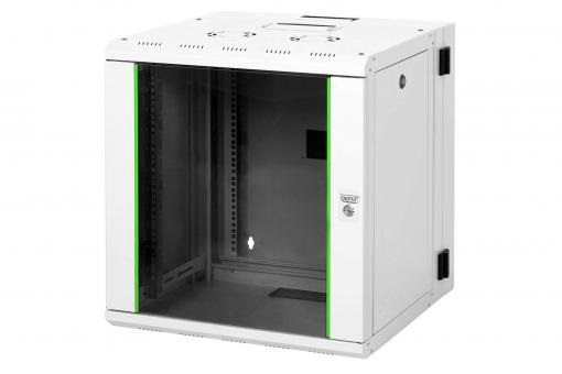 DIGITUS Rack Unique 19" 12U 643x600x600mm kétrészes üvegajtós szürke fali rack szekrény