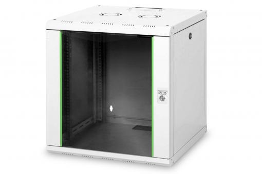 DIGITUS Rack Unique 19" 12U 643x600x600mm üvegajtós szürke fali rack szekrény