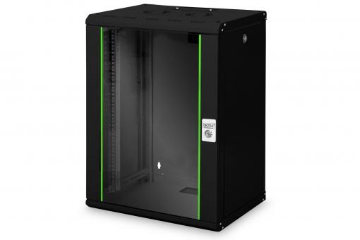 DIGITUS Rack Unique 19" 16U 820x600x450mm üvegajtós fekete fali rack szekrény