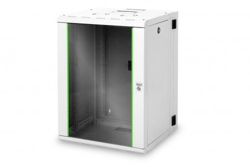 DIGITUS Rack Unique 19" 16U 820x600x600mm kétrészes üvegajtós szürke fali rack szekrény