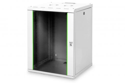 DIGITUS Rack Unique 19" 16U 820x600x600mm üvegajtós szürke fali rack szekrény