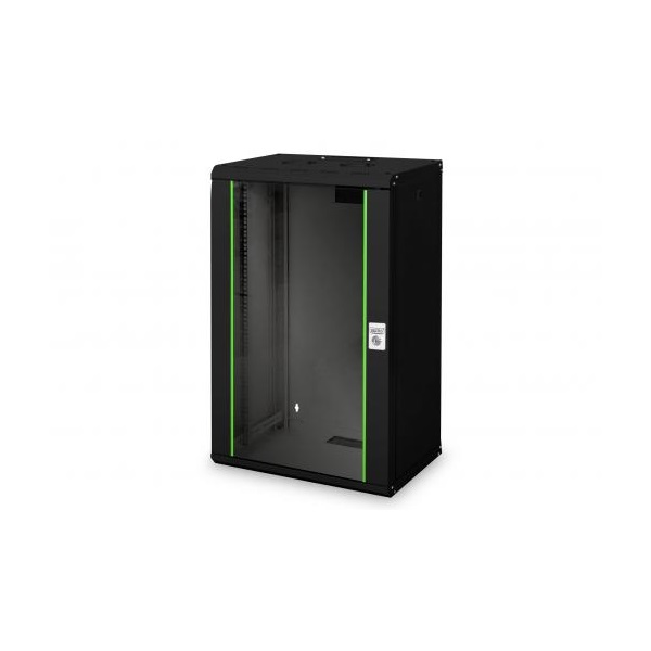 DIGITUS Rack Unique 19" 20U 998x600x450mm üvegajtós fekete fali rack szekrény