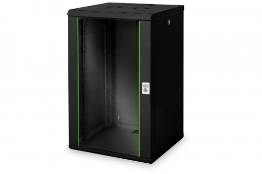 DIGITUS Rack Unique 19" 20U 998x600x600mm üvegajtós fekete fali rack szekrény
