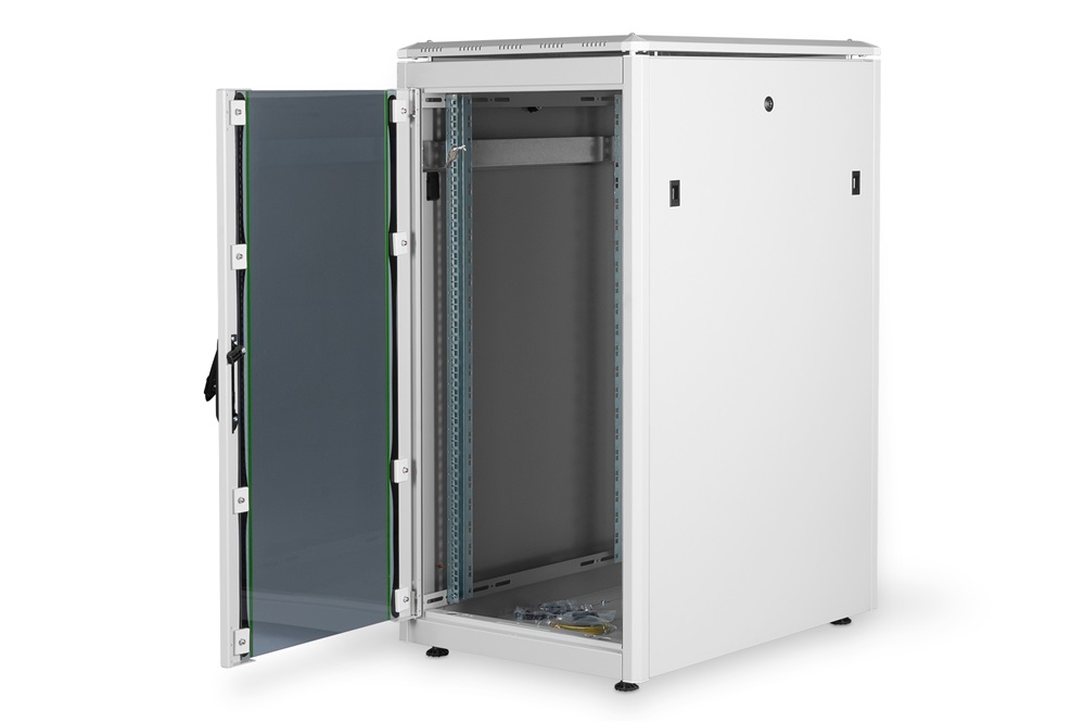 DIGITUS Rack Unique 19" 22U 1164x600x800mm üvegajtós szürke álló rack szekrény