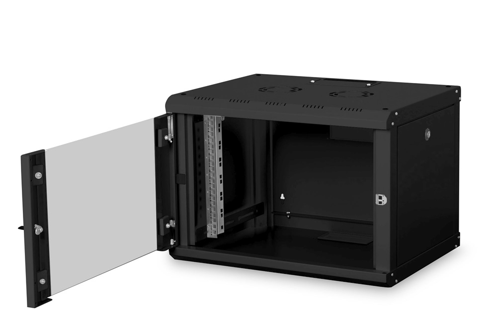 DIGITUS Rack Unique 19" 7U 420x600x450mm üvegajtós fekete fali rack szekrény