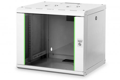 DIGITUS Rack Unique 19" 9U 509x600x450mm üvegajtós szürke fali rack szekrény