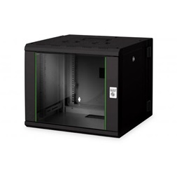 DIGITUS Rack Unique 19" 9U 509x600x600mm kétrészes üvegajtós fekete fali rack szekrény