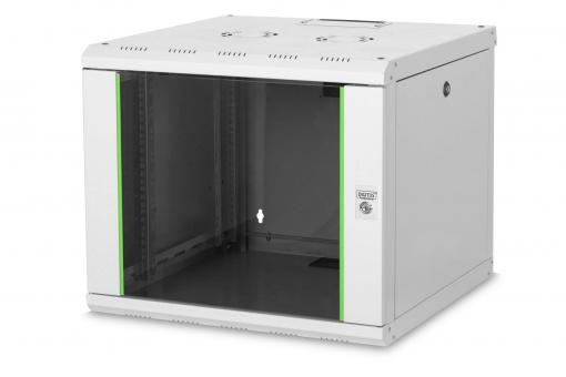 DIGITUS Rack Unique 19" 9U 509x600x600mm üvegajtós szürke fali rack szekrény