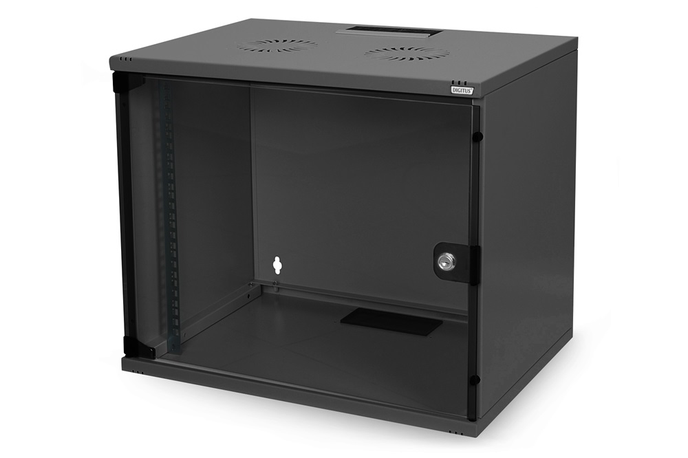 DIGITUS SOHO 19" 7U 370x540x400mm lapraszerelt fekete fali rack szekrény