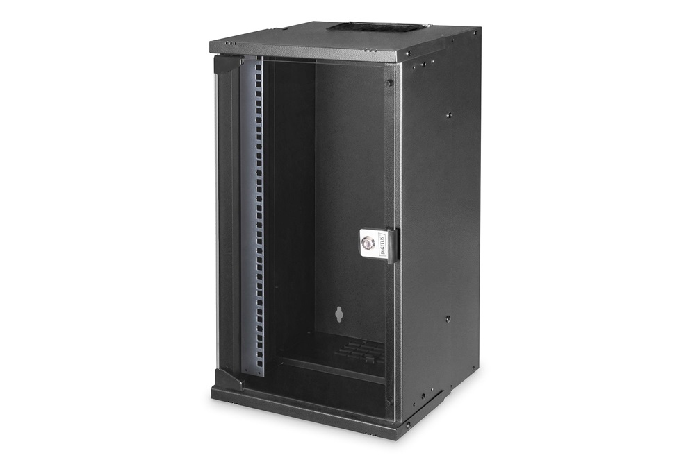DIGITUS SOHO PRO 10" 12U 595x315x300mm üvegajtós fekete fali rack szekrény