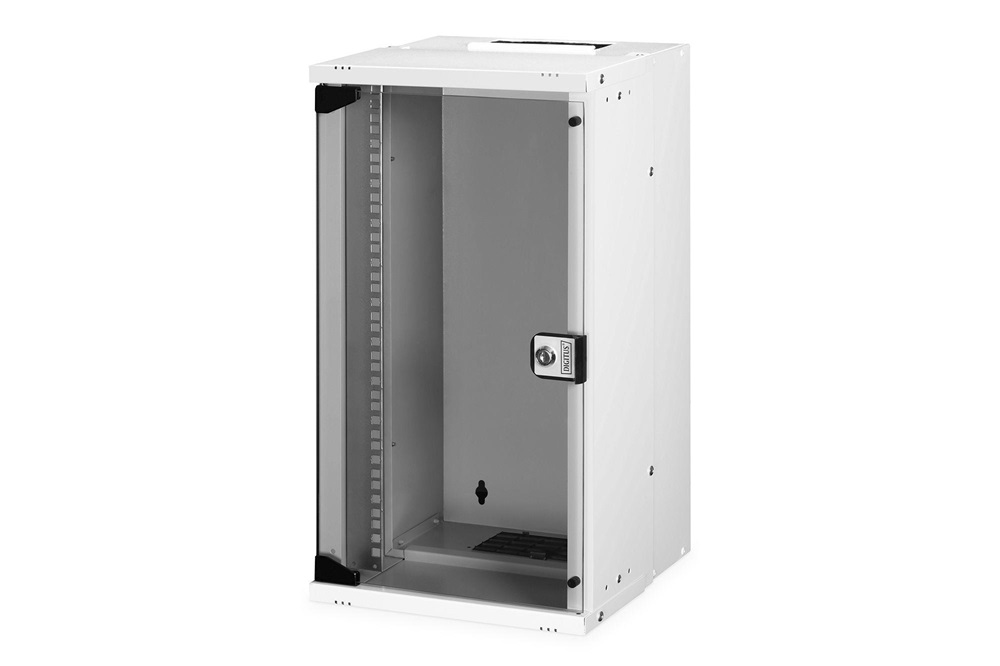 DIGITUS SOHO PRO 10" 12U 595x315x300mm üvegajtós szürke fali rack szekrény