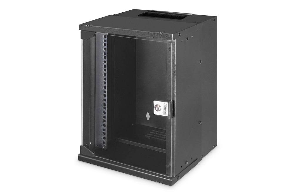 DIGITUS SOHO PRO 10" 9U 254x315x300mm üvegajtós fekete fali rack szekrény