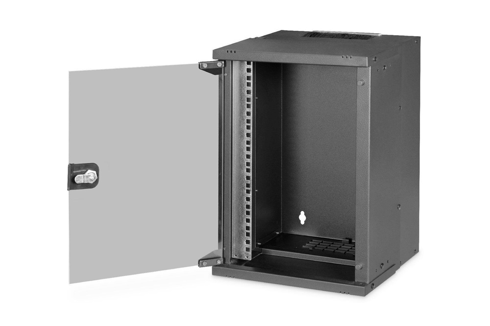 DIGITUS SOHO PRO 10" 9U 254x315x300mm üvegajtós fekete fali rack szekrény